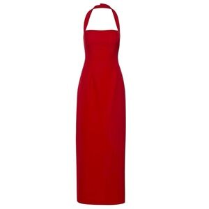 Nadine Vtg 90s Y2K Red Halter Neck Gown 5/6 S Formal Prom Party Union Made USA